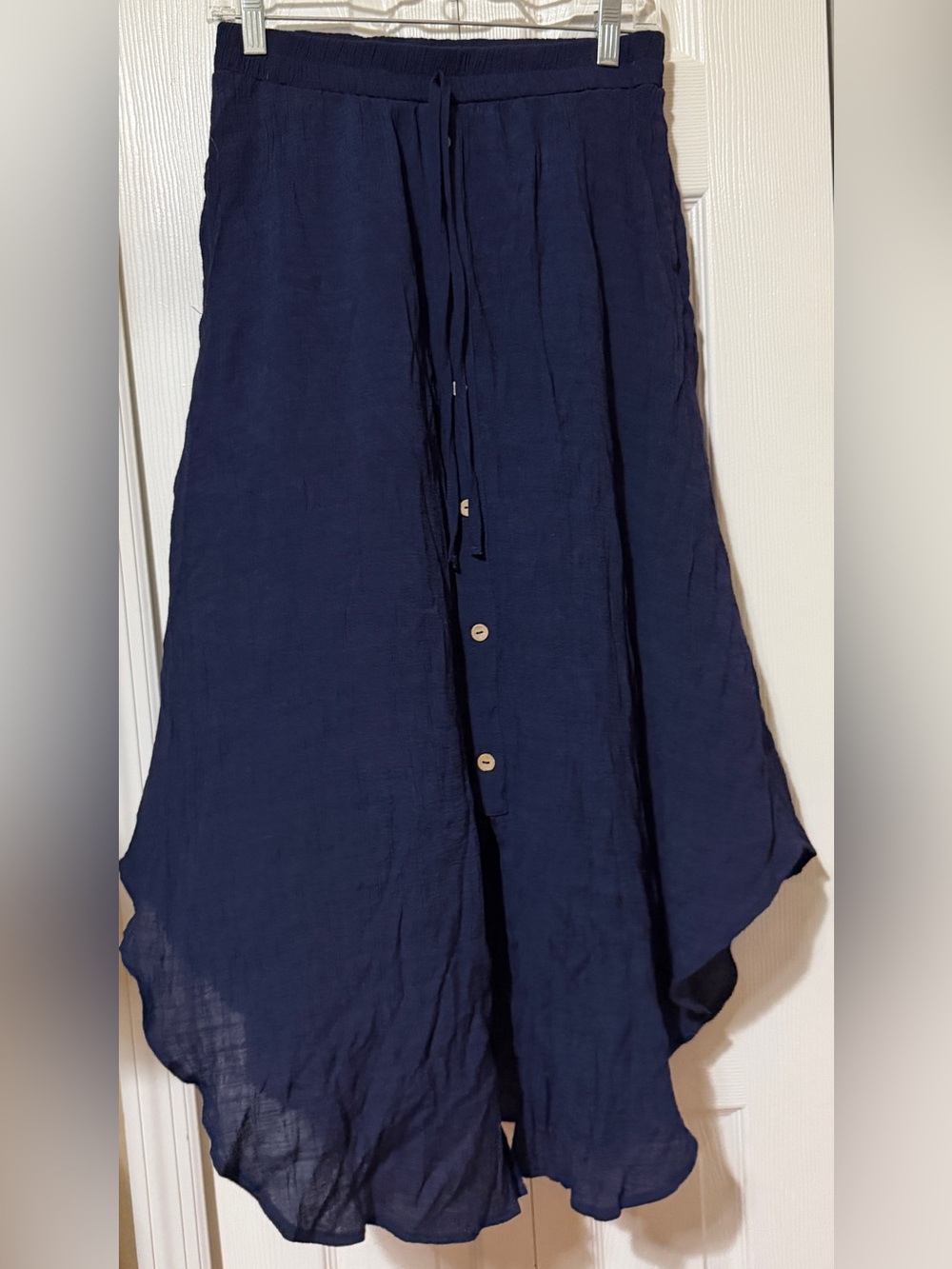 Halara High Waisted Drawstring Button Side Pocket Flowy Midi Casual Skirt XS